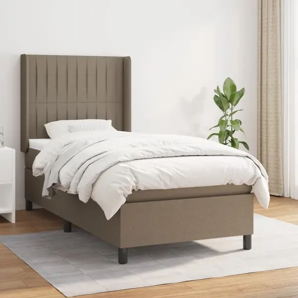 Gossi pat box spring cu saltea, gri taupe, 80x200 cm, textil