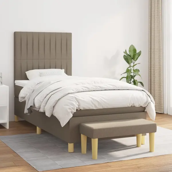 Gossi pat box spring cu saltea, gri taupe, 80x200 cm, textil