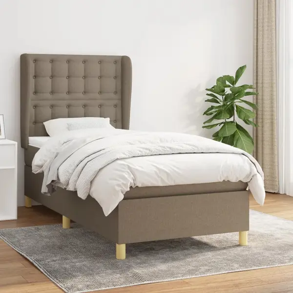 Gossi pat box spring cu saltea, gri taupe, 80x200 cm, textil
