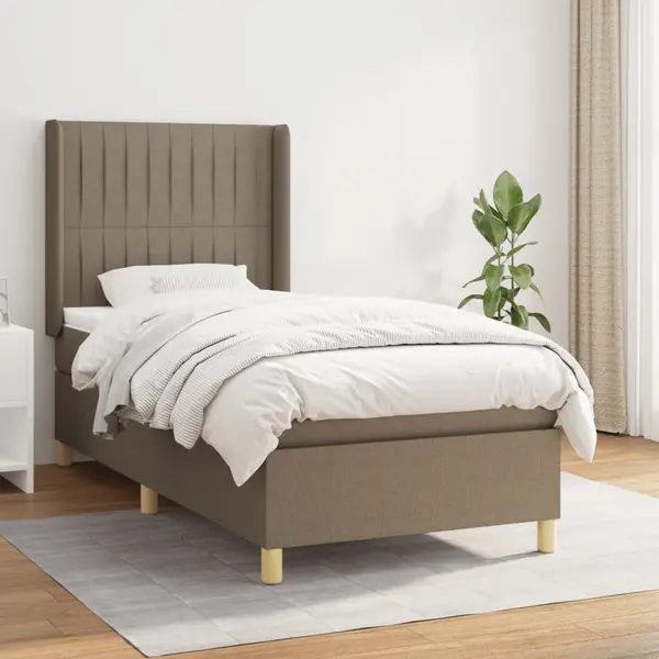 Gossi pat box spring cu saltea, gri taupe, 80x200 cm, textil