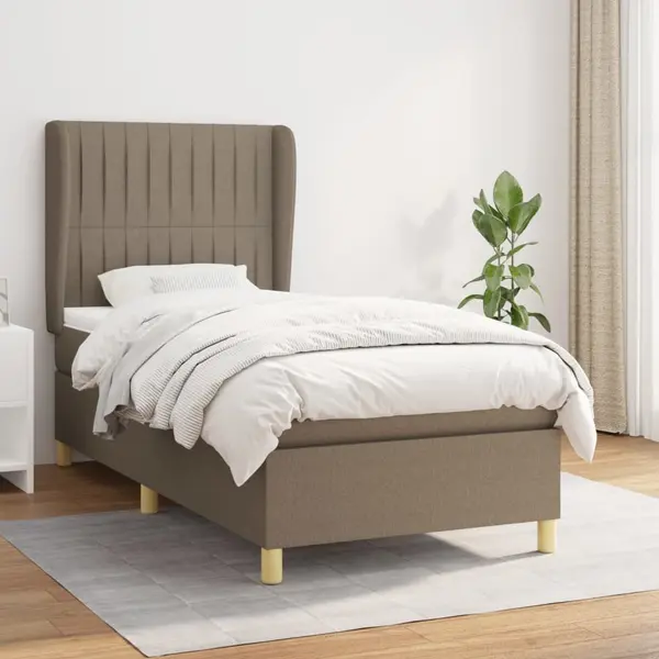 Gossi pat box spring cu saltea, gri taupe, 80x200 cm, textil