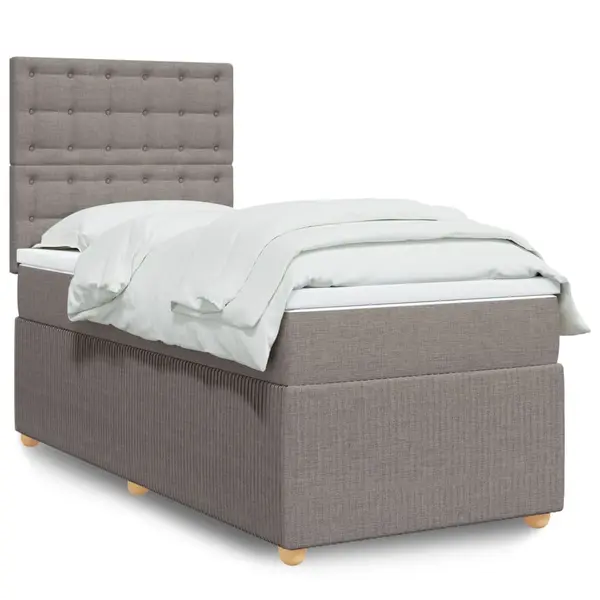 Gossi pat box spring cu saltea, gri taupe, 90x190 cm, textil