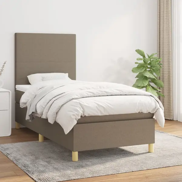 Gossi pat box spring cu saltea, gri taupe, 90x190 cm, textil