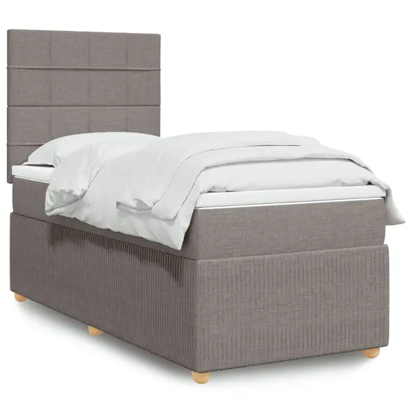 Gossi pat box spring cu saltea, gri taupe, 90x190 cm, textil