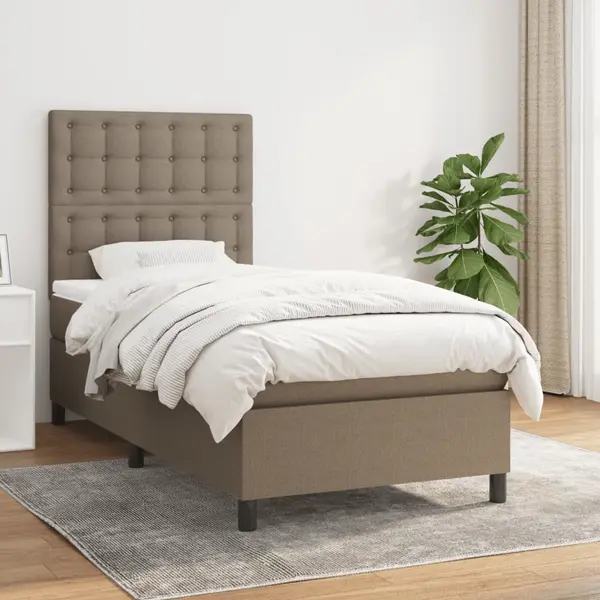 Gossi pat box spring cu saltea, gri taupe, 90x190 cm, textil