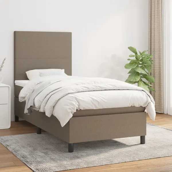 Gossi pat box spring cu saltea, gri taupe, 90x190 cm, textil