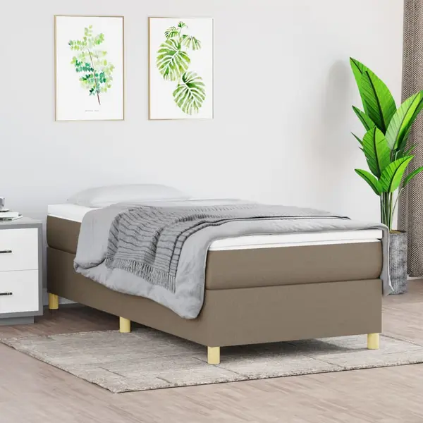 Gossi pat box spring cu saltea, gri taupe, 90x190 cm, textil