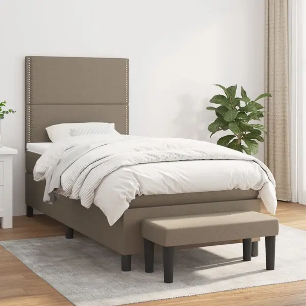 Gossi pat box spring cu saltea, gri taupe, 90x190 cm, textil