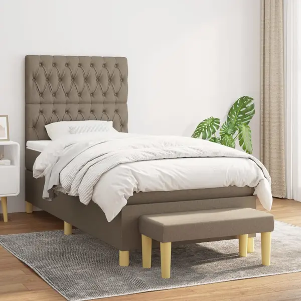 Gossi pat box spring cu saltea, gri taupe, 90x190 cm, textil