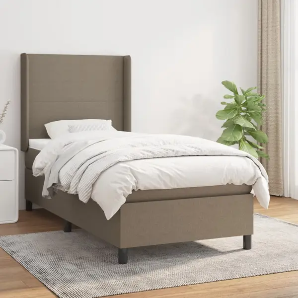 Gossi pat box spring cu saltea, gri taupe, 90x190 cm, textil