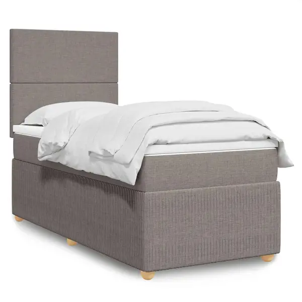 Gossi pat box spring cu saltea, gri taupe, 90x190 cm, textil
