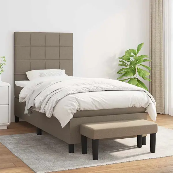 Gossi pat box spring cu saltea, gri taupe, 90x190 cm, textil