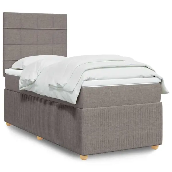 Gossi pat box spring cu saltea, gri taupe, 90x190 cm, textil