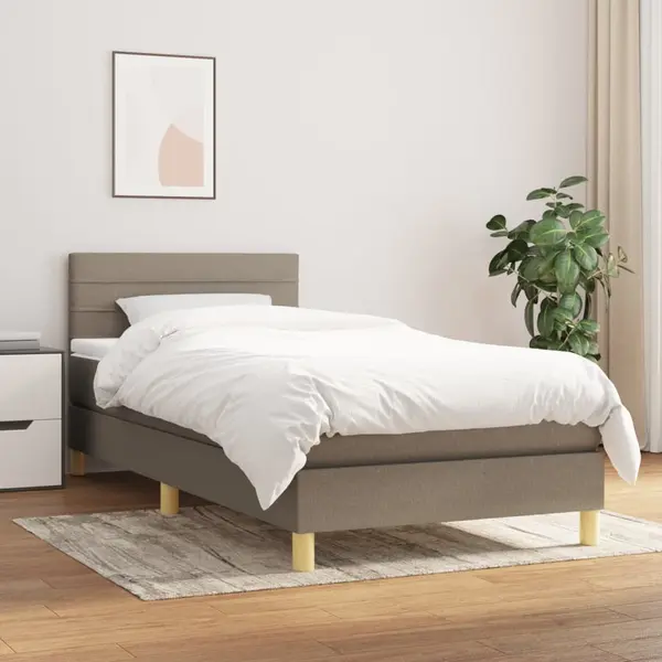 Gossi pat box spring cu saltea, gri taupe, 90x190 cm, textil