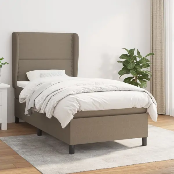 Gossi pat box spring cu saltea, gri taupe, 90x190 cm, textil