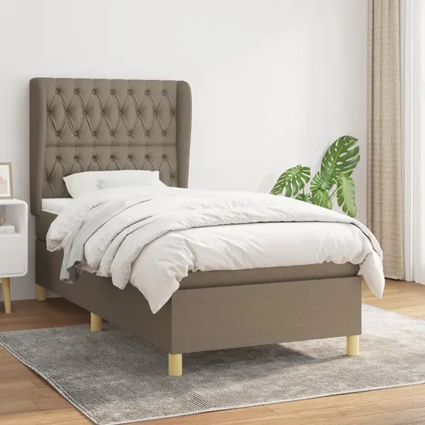 Gossi pat box spring cu saltea, gri taupe, 90x190 cm, textil