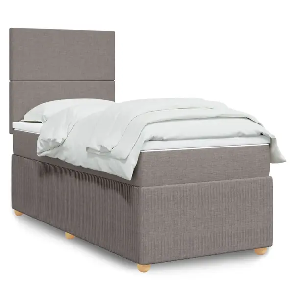 Gossi pat box spring cu saltea, gri taupe, 90x190 cm, textil