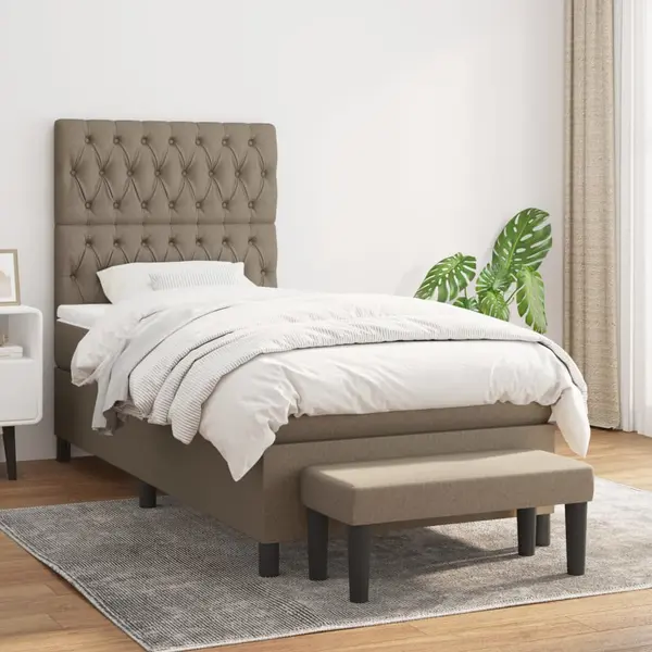 Gossi pat box spring cu saltea, gri taupe, 90x190 cm, textil