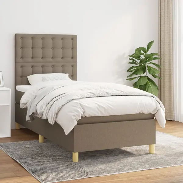 Gossi pat box spring cu saltea, gri taupe, 90x190 cm, textil