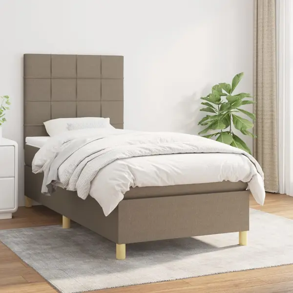 Gossi pat box spring cu saltea, gri taupe, 90x200 cm, textil
