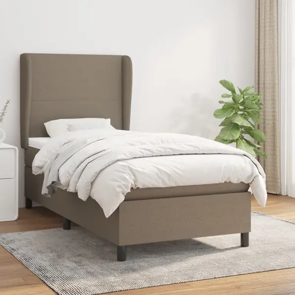 Gossi pat box spring cu saltea, gri taupe, 90x200 cm, textil