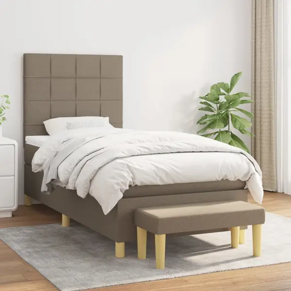 Gossi pat box spring cu saltea, gri taupe, 90x200 cm, textil