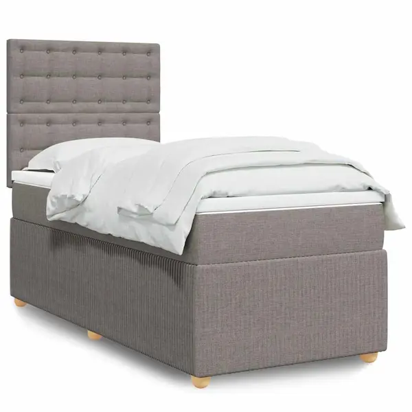 Gossi pat box spring cu saltea, gri taupe, 90x200 cm, textil