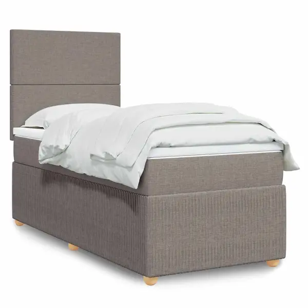 Gossi pat box spring cu saltea, gri taupe, 90x200 cm, textil