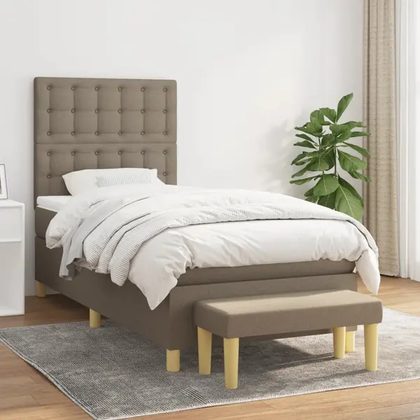 Gossi pat box spring cu saltea, gri taupe, 90x200 cm, textil