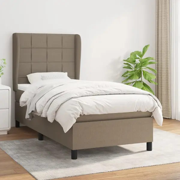 Gossi pat box spring cu saltea, gri taupe, 90x200 cm, textil