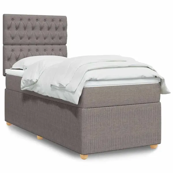 Gossi pat box spring cu saltea, gri taupe, 90x200 cm, textil