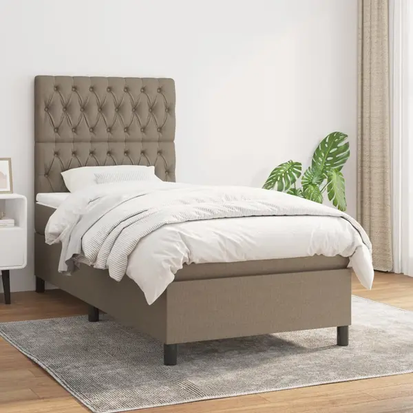 Gossi pat box spring cu saltea, gri taupe, 90x200 cm, textil