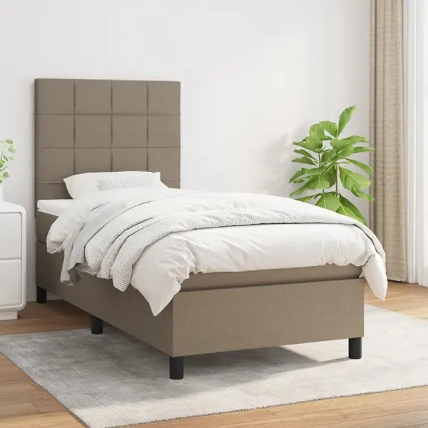 Gossi pat box spring cu saltea, gri taupe, 90x200 cm, textil