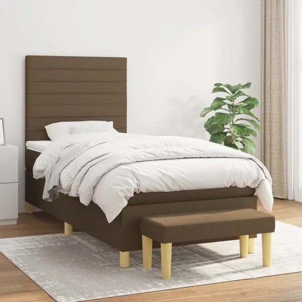 Gossi pat box spring cu saltea, maro inchis, 100x200 cm, textil
