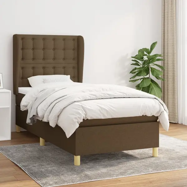 Gossi pat box spring cu saltea, maro inchis, 100x200 cm, textil