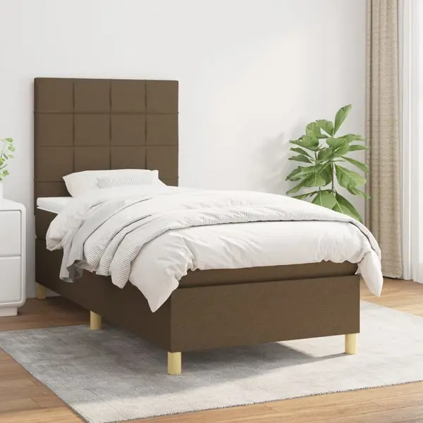 Gossi pat box spring cu saltea, maro inchis, 100x200 cm, textil
