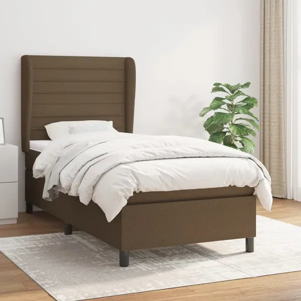 Gossi pat box spring cu saltea, maro inchis, 100x200 cm, textil