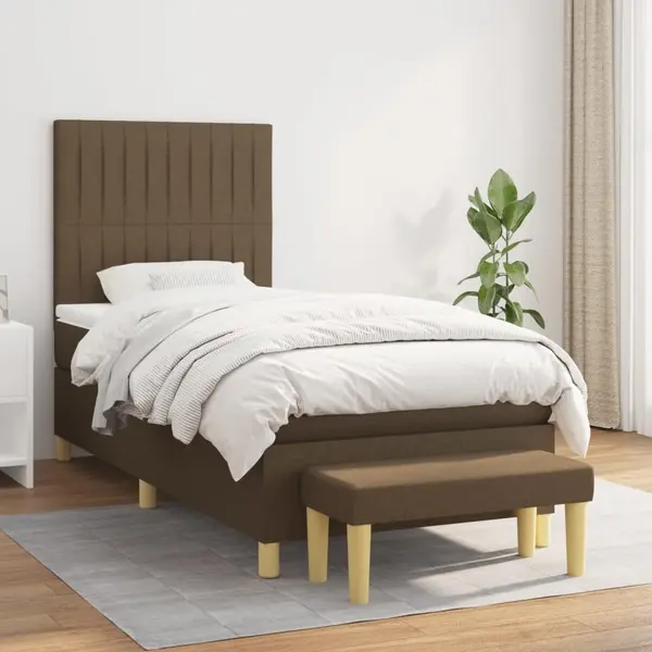 Gossi pat box spring cu saltea, maro inchis, 100x200 cm, textil