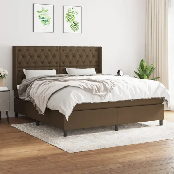 Gossi pat box spring cu saltea, maro inchis, 160x200 cm, textil