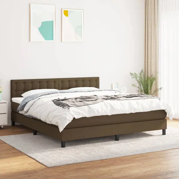Gossi pat box spring cu saltea, maro inchis, 160x200 cm, textil