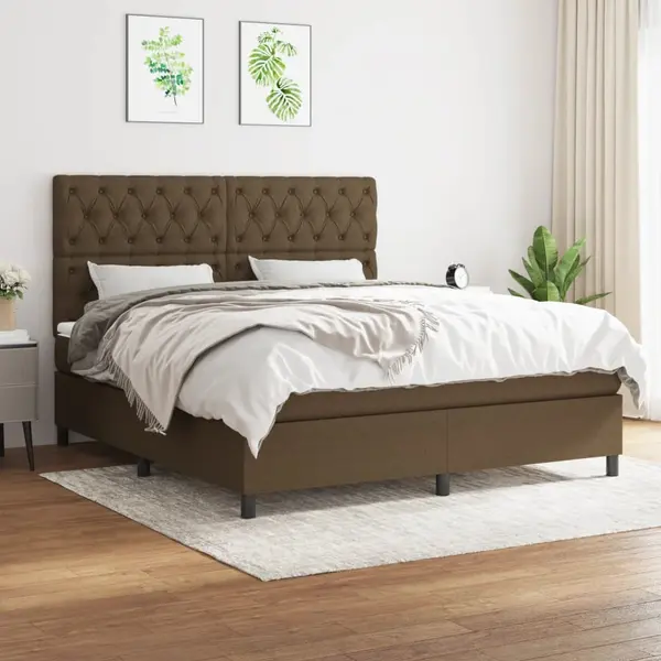 Gossi pat box spring cu saltea, maro inchis, 160x200 cm, textil