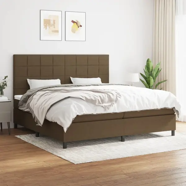 Gossi pat box spring cu saltea, maro inchis, 200x200 cm, textil