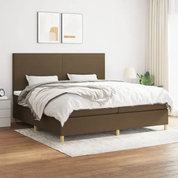 Gossi pat box spring cu saltea, maro inchis, 200x200 cm, textil