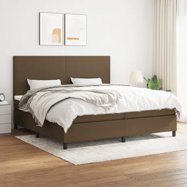 Gossi pat box spring cu saltea, maro inchis, 200x200 cm, textil