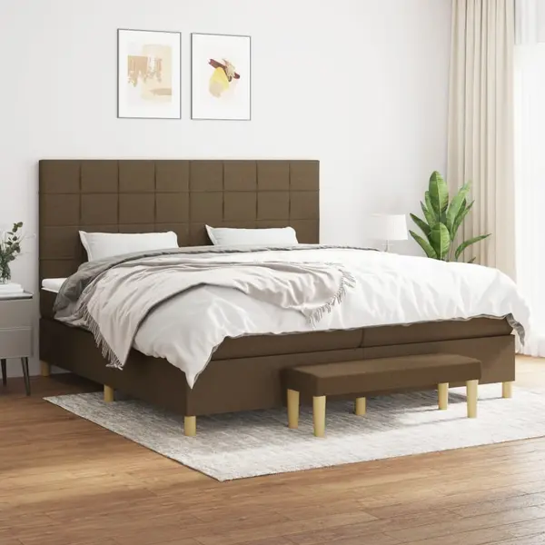 Gossi pat box spring cu saltea, maro inchis, 200x200 cm, textil