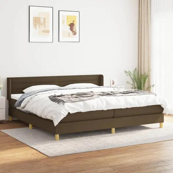 Gossi pat box spring cu saltea, maro inchis, 200x200 cm, textil