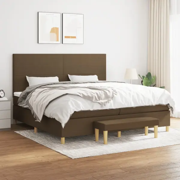 Gossi pat box spring cu saltea, maro inchis, 200x200 cm, textil