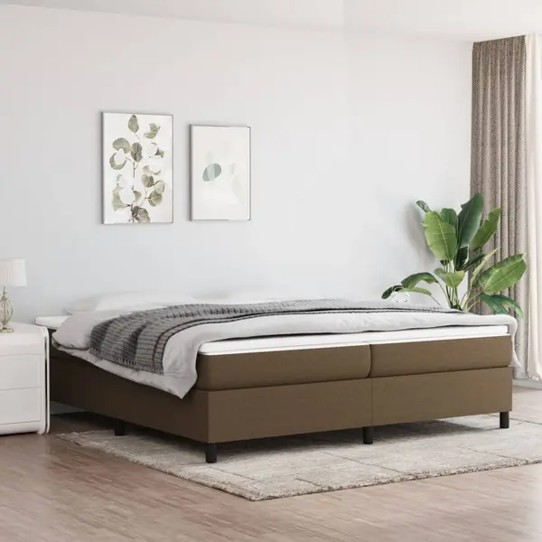 Gossi pat box spring cu saltea, maro inchis, 200x200 cm, textil