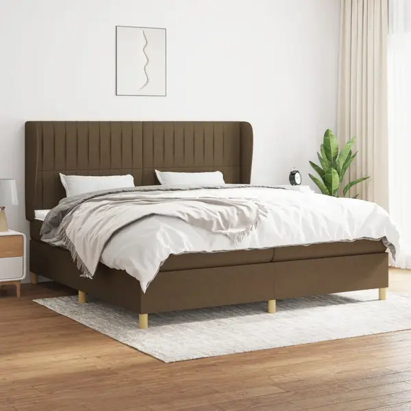 Gossi pat box spring cu saltea, maro inchis, 200x200 cm, textil