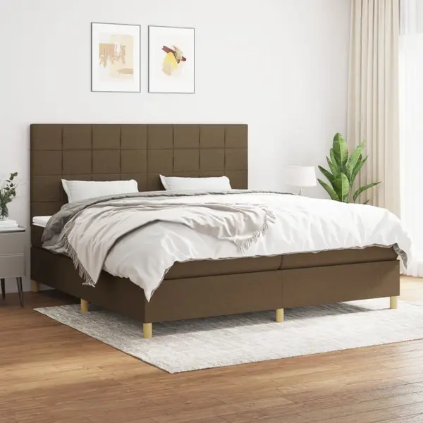 Gossi pat box spring cu saltea, maro inchis, 200x200 cm, textil